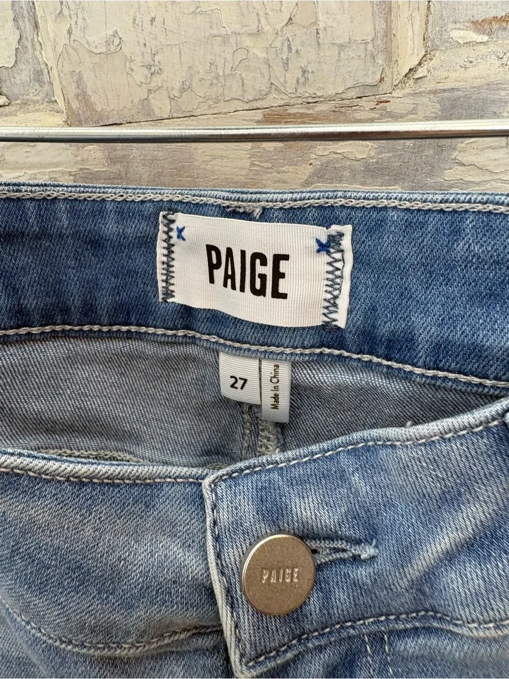 PAIGE Light Blue Distressed Denim Cutoff Shorts